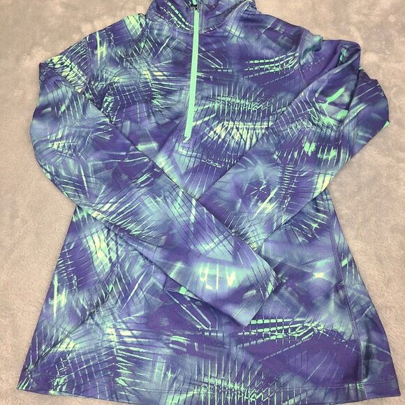 NIKE Dri-Fit Womens Blue Green 1/4 zip Pullover Athletic Long Sleeve Top‎ Large - Picture 1 of 9